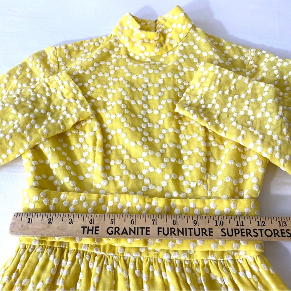 Vintage Yellow Dress Jerry Marsch for Mardi Gras Embroidered Dots Belted Flowers - Picture 7 of 12